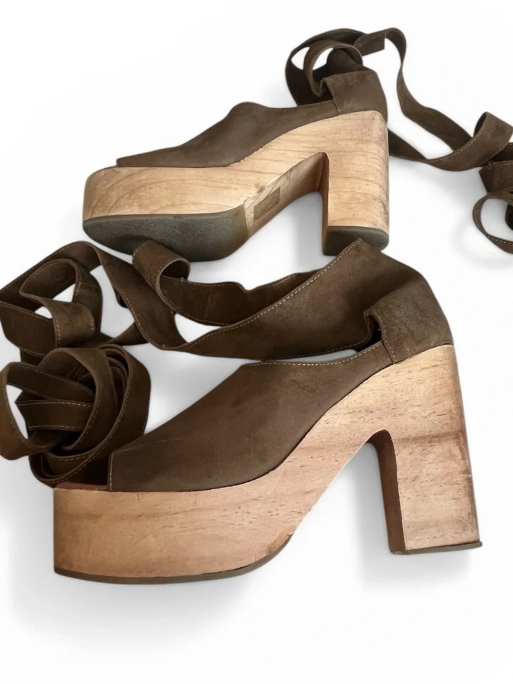 Free People Touch the Sky Platform Sandals Wooden Heel Boho Festival Size 40